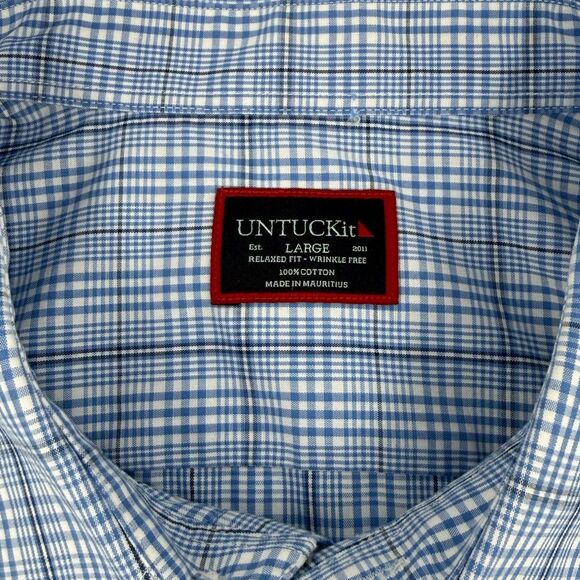 UNTUCKit Men's Durbanville Wrinkle Free Relaxed Fit Plaid Shirt Blue Large - Picture 7 of 12